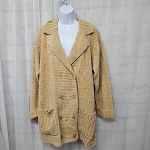 Vintage Stitches in Time Cardigan Sweater Double Breasted Chenille Tan S